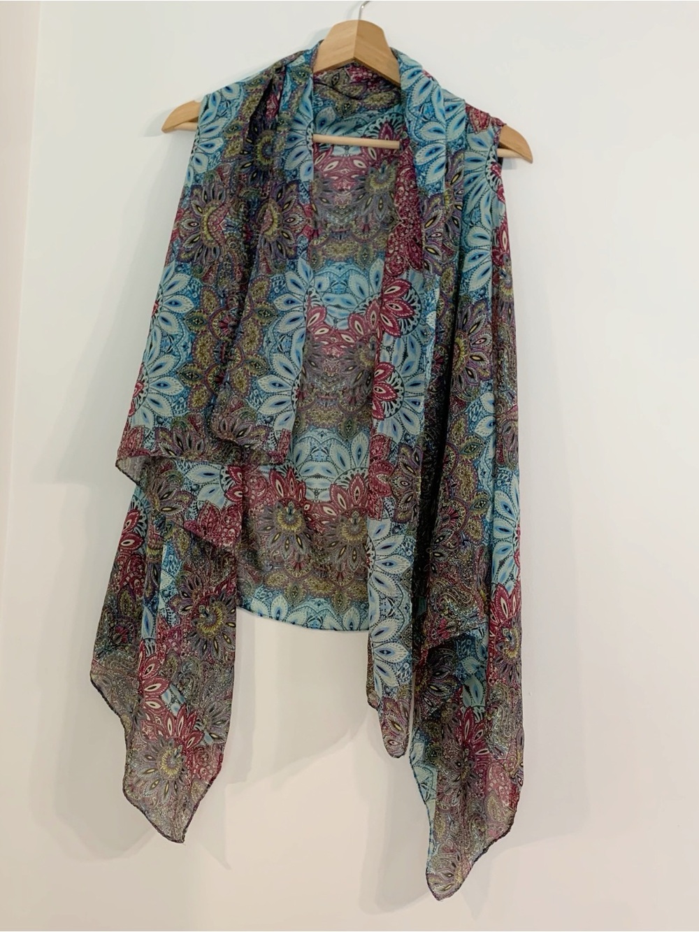 Lightweight‎ flowy Multi-Color Paisley floral Sheer cover up draped cardigan